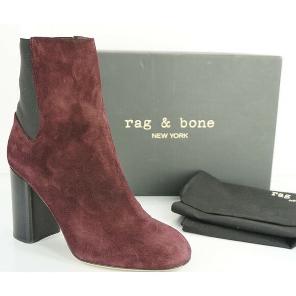Rag & Bone Agnes Wine Suede Leather Heels Ankle Boots  Stretch  Chelsea - Picture 1 of 11